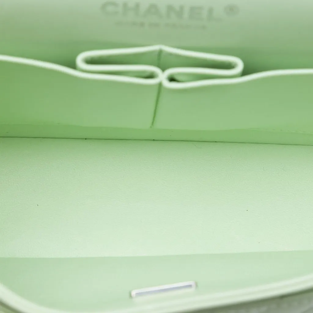 Chanel Small Classic Chevron Lambskin Double Flap Green Leather Very good - Model View