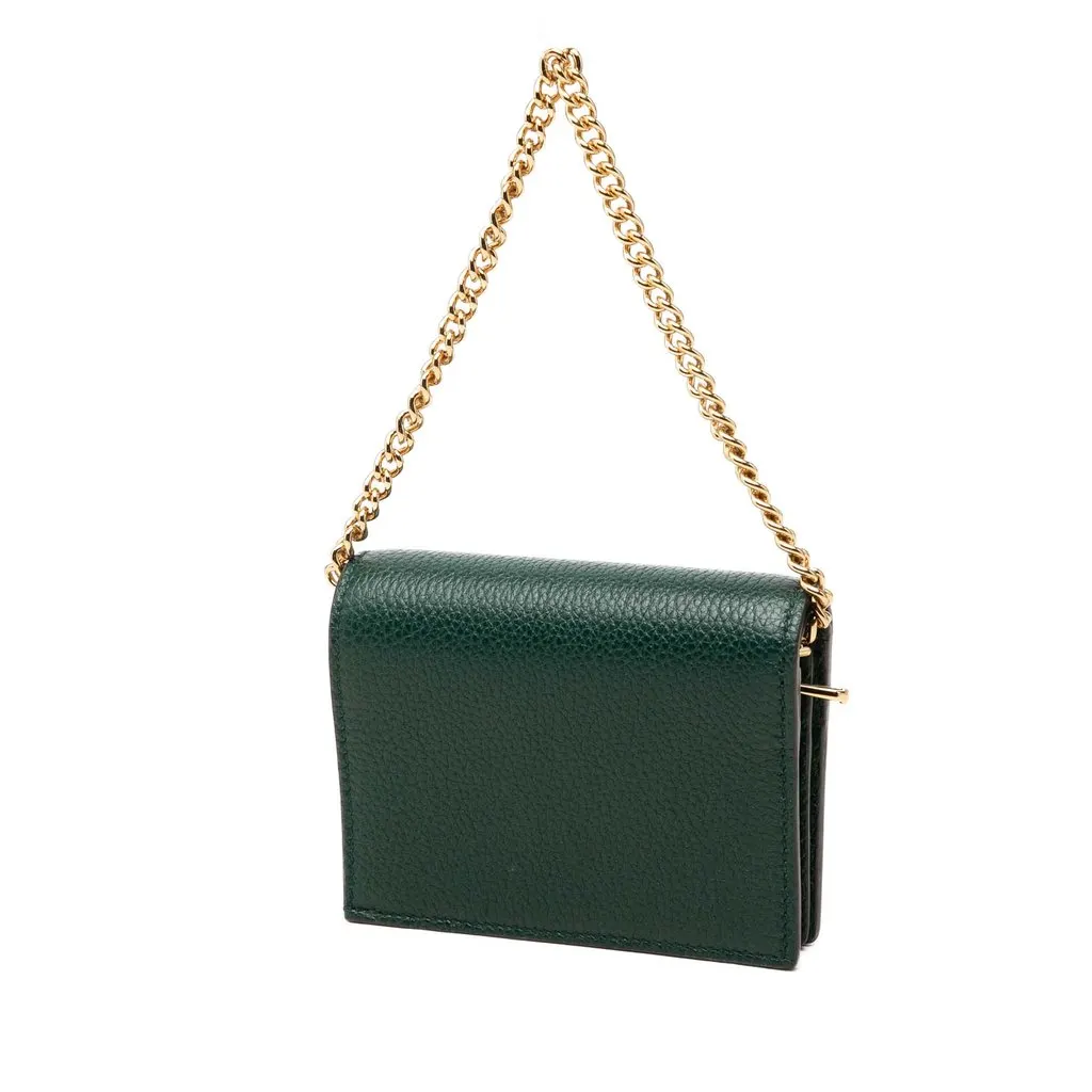 Gucci Grained Calfskin Zumi Wallet on Chain Green Leather Very good - Back View