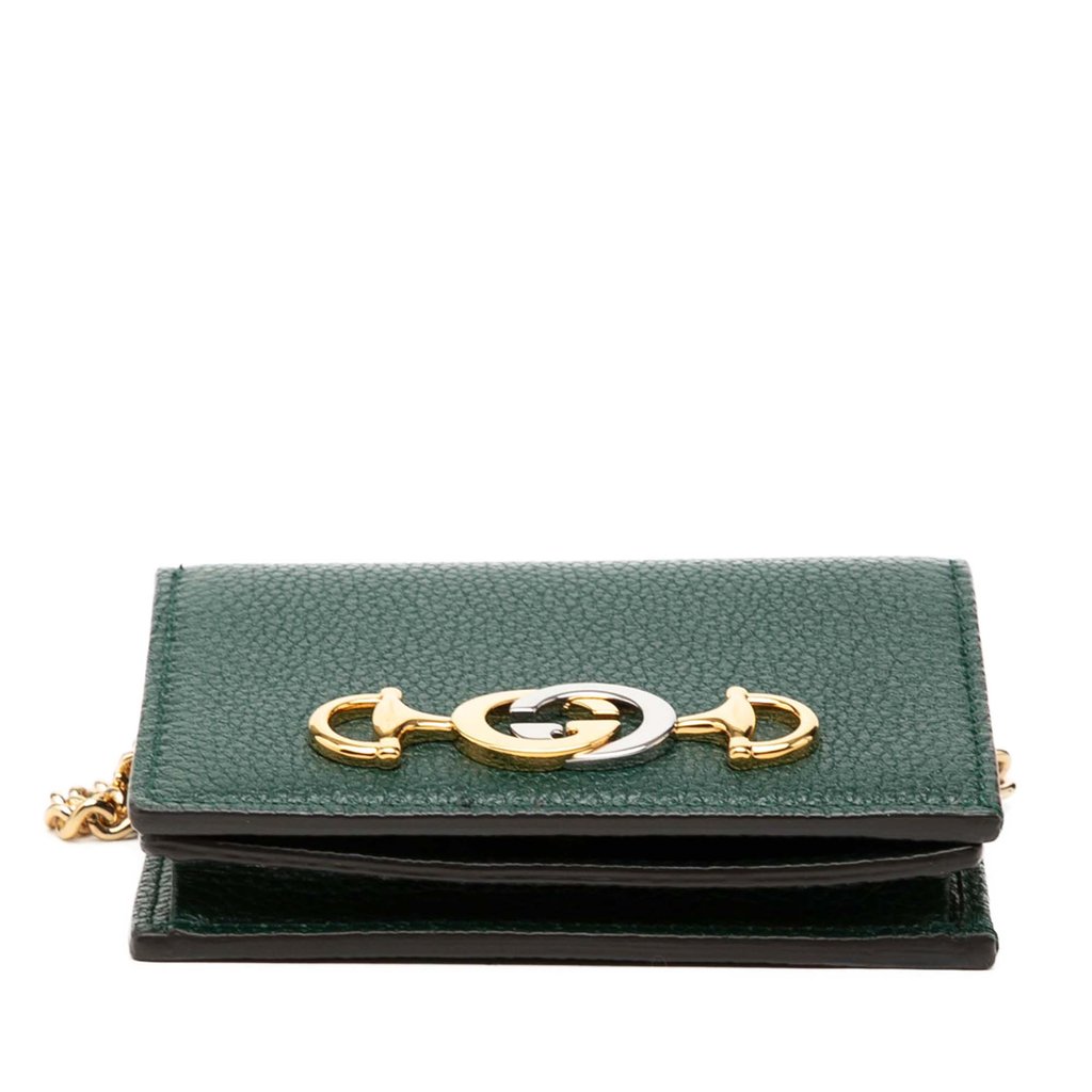 Gucci Grained Calfskin Zumi Wallet on Chain Green Mini Leath