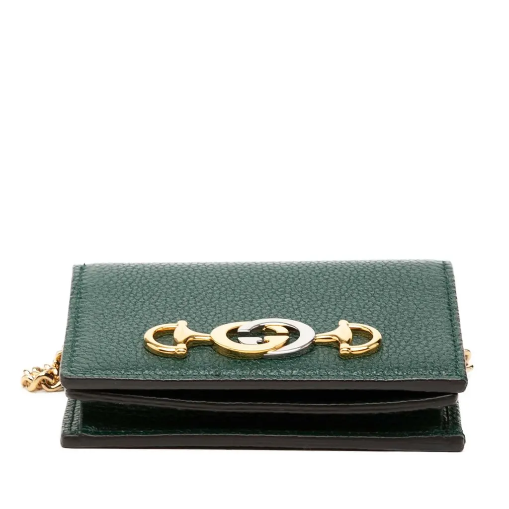 Gucci Grained Calfskin Zumi Wallet on Chain Green Leather Very good - Inside View