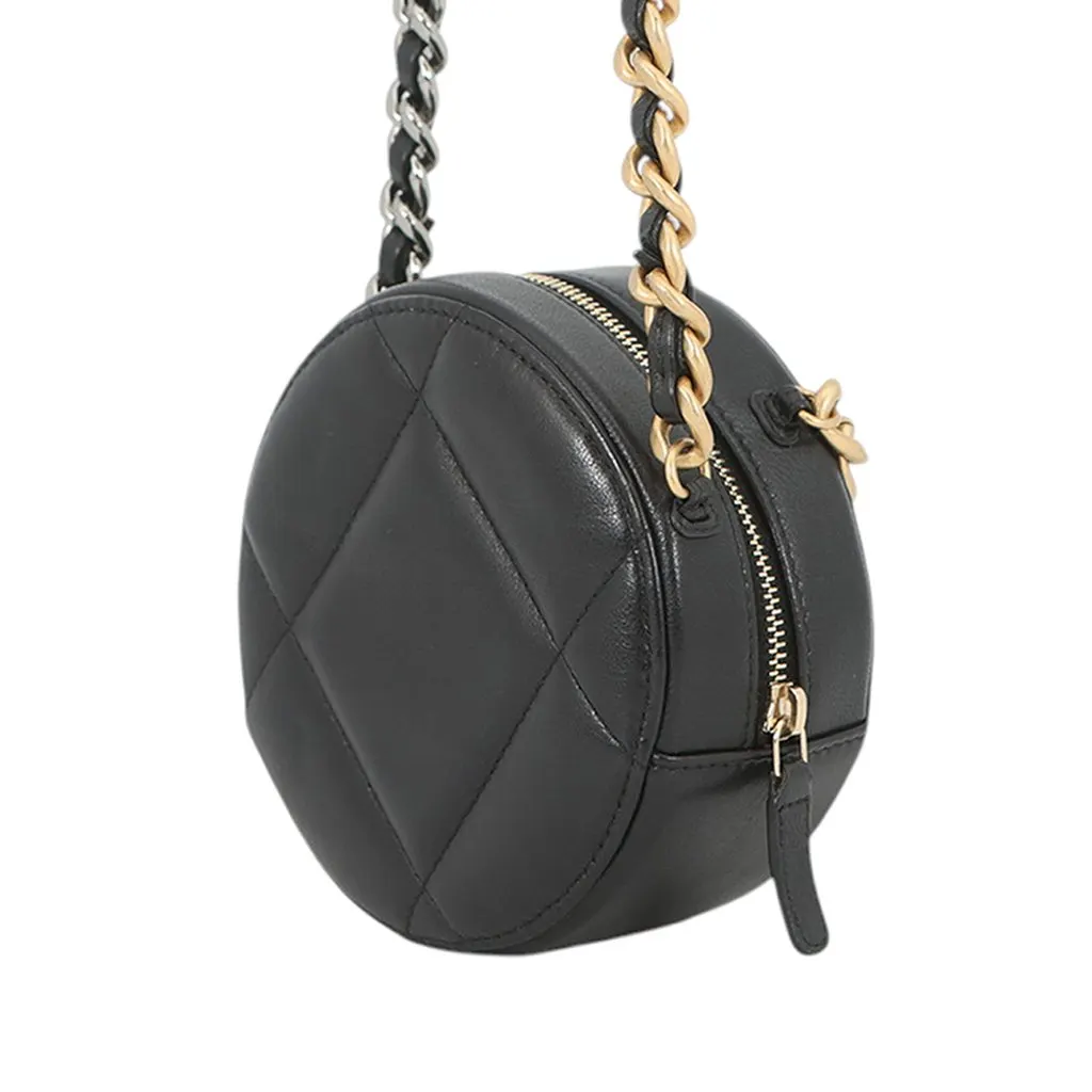 Chanel Lambskin 19 Round Clutch with Chain Black Leather Very good - Back View