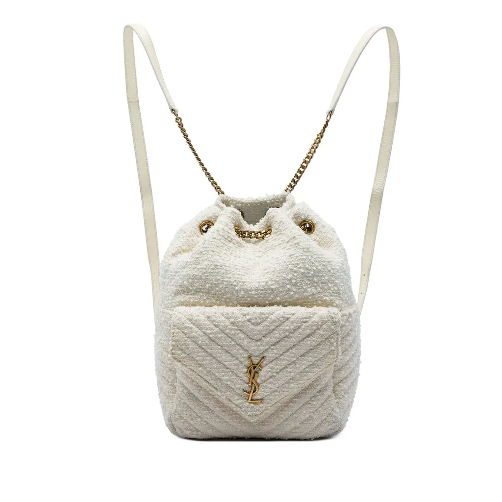 Saint Laurent Chevron Tweed Monogram Joe Backpack White Very good - Front View