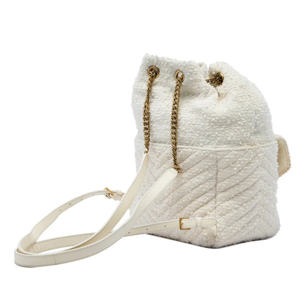 Saint Laurent Chevron Tweed Monogram Joe Backpack White Very good - Back View