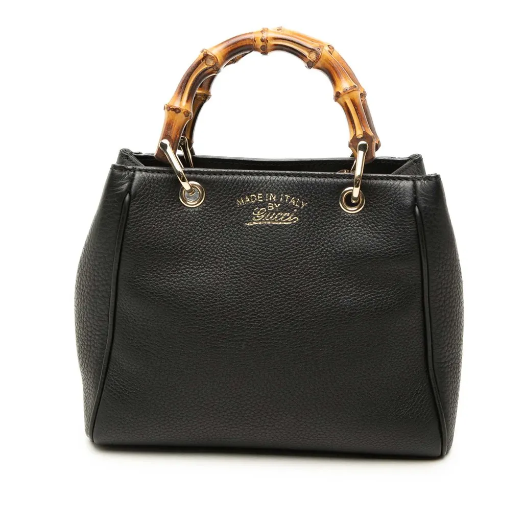 Gucci Mini Calfskin Bamboo Shopper Satchel Black Leather Good - Front View
