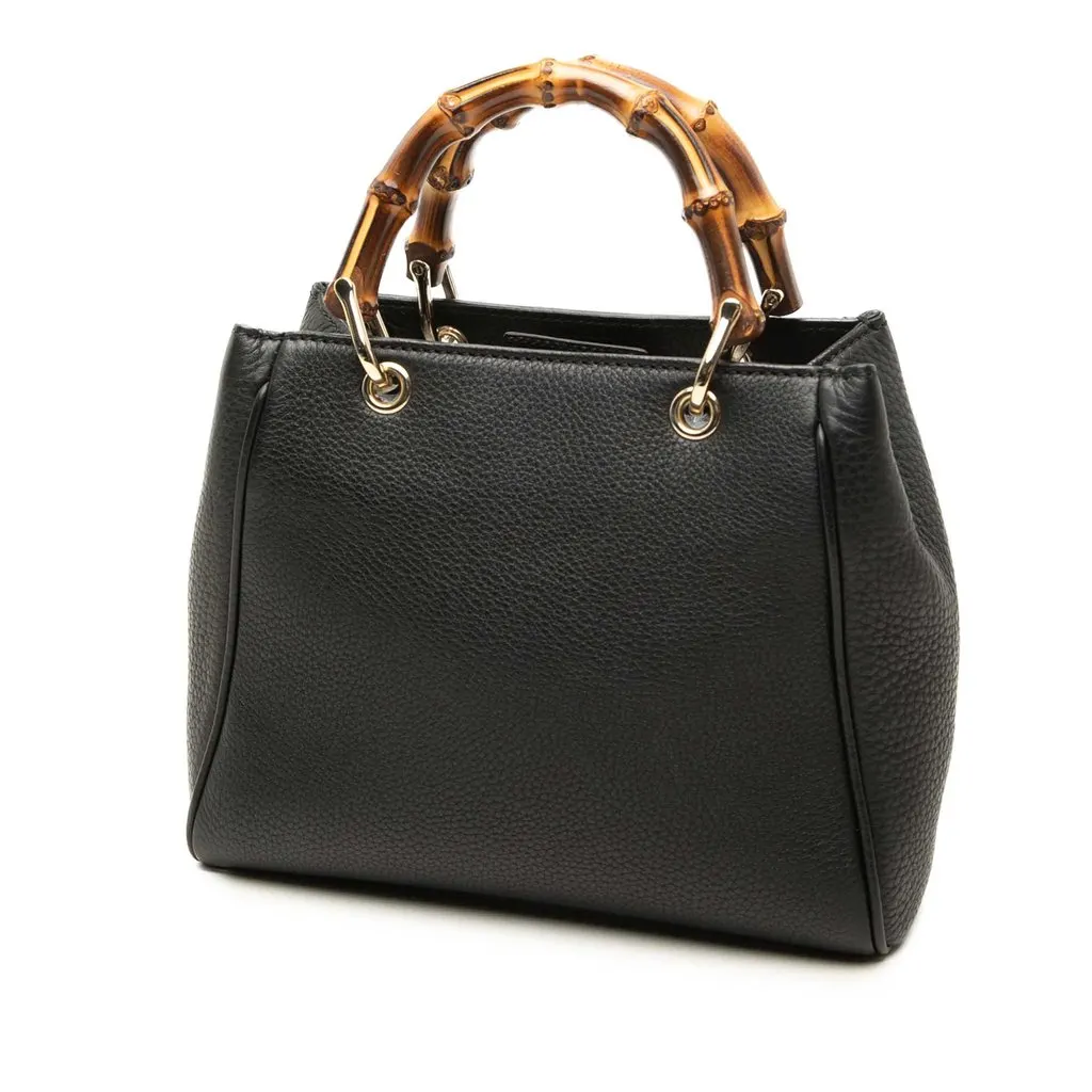 Gucci Mini Calfskin Bamboo Shopper Satchel Black Leather Good - Back View