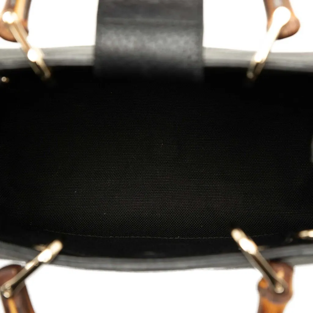 Gucci Mini Calfskin Bamboo Shopper Satchel Black Leather Good - Model View