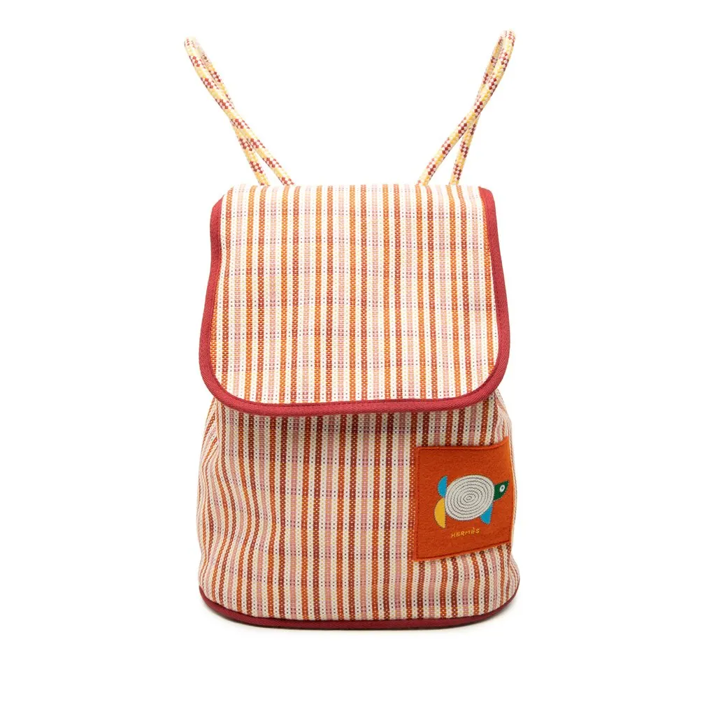 Hermès Canvas Animaux Nattes Backpack Orange Very good - Front View
