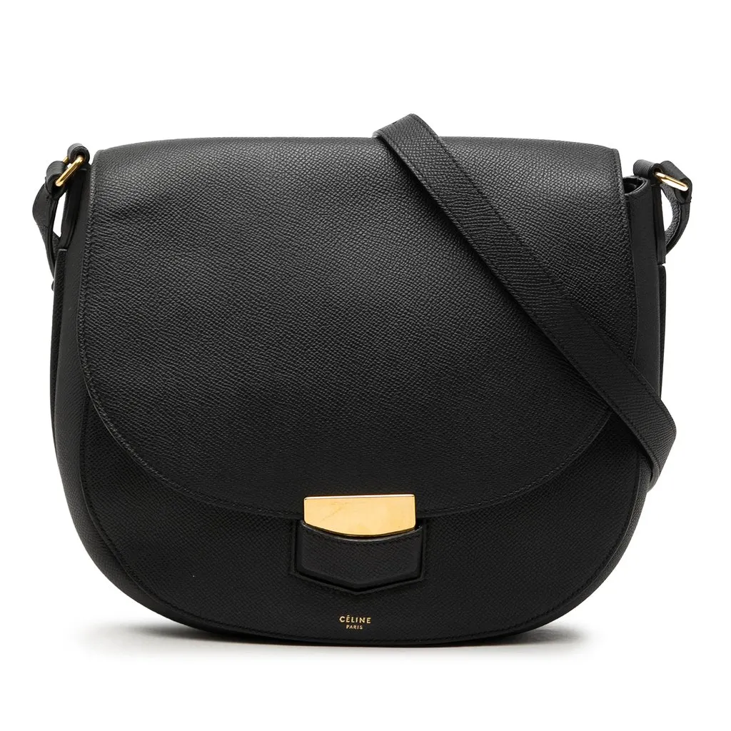 Celine Medium Grained Calfskin Trotteur Crossbody Black Leather Very good - Front View