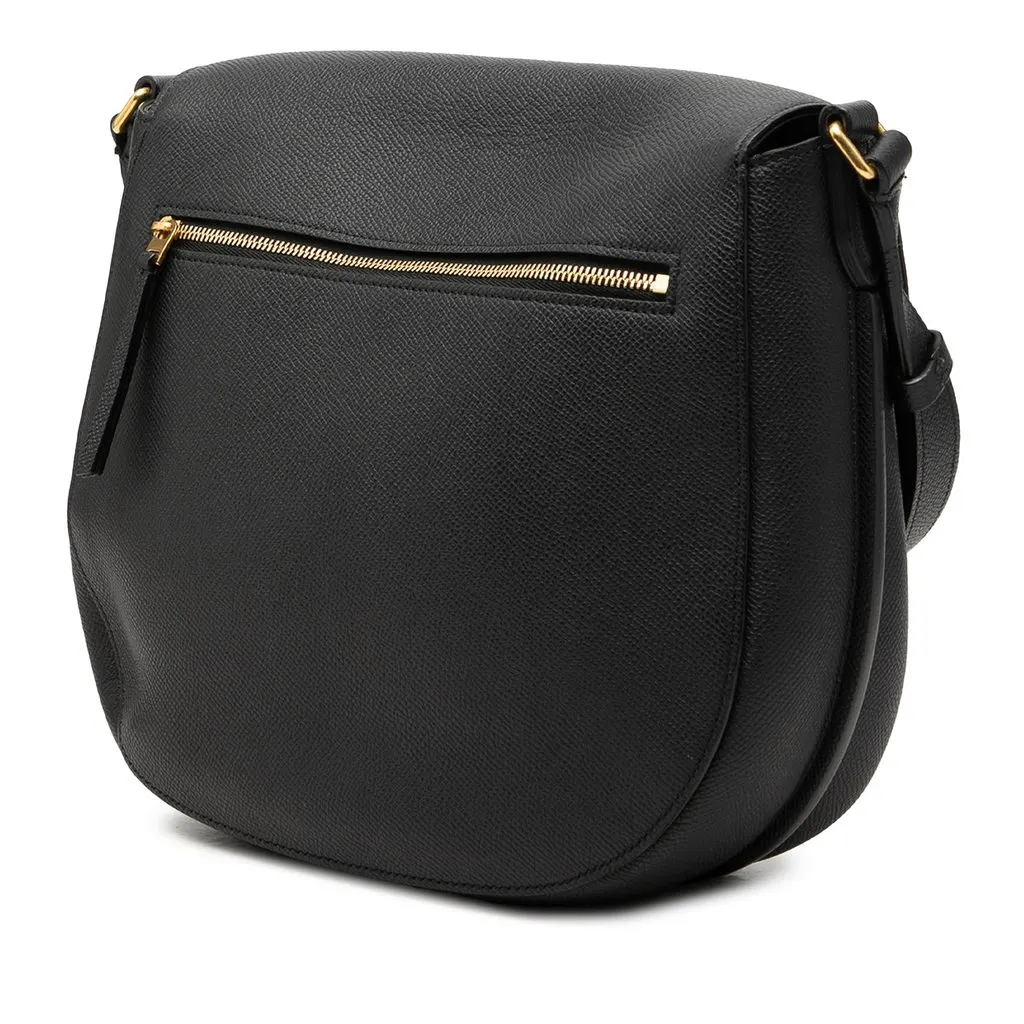 Celine Medium Grained Calfskin Trotteur Crossbody Black Leather Very good - Back View
