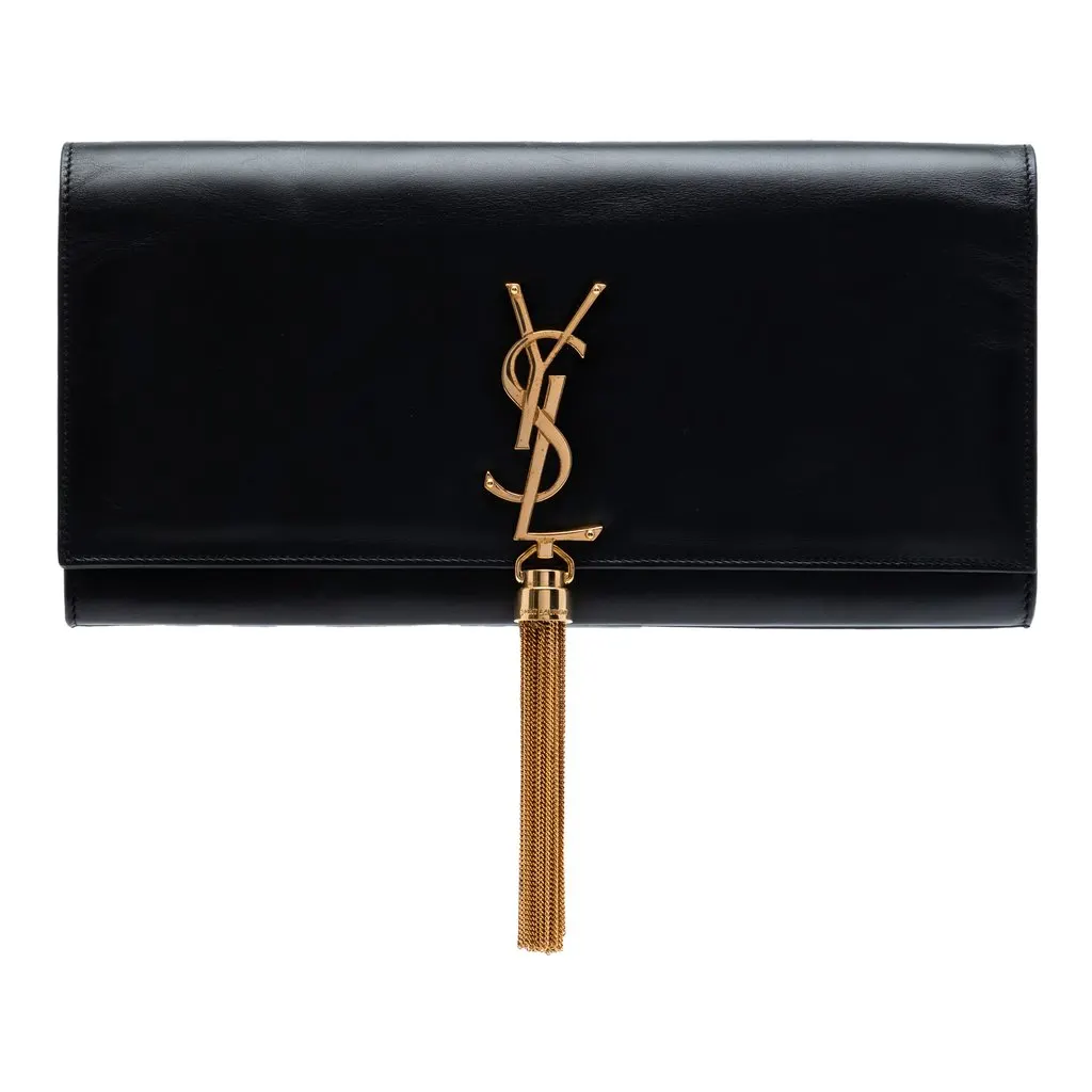 Saint Laurent Smooth Calfskin Cassandre Tassel Clutch Black Leather Very good - Front View