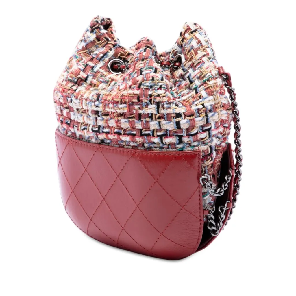 Chanel Small Quilted Calfskin and Tweed Gabrielle Bucket Bag Red Very good - Back View