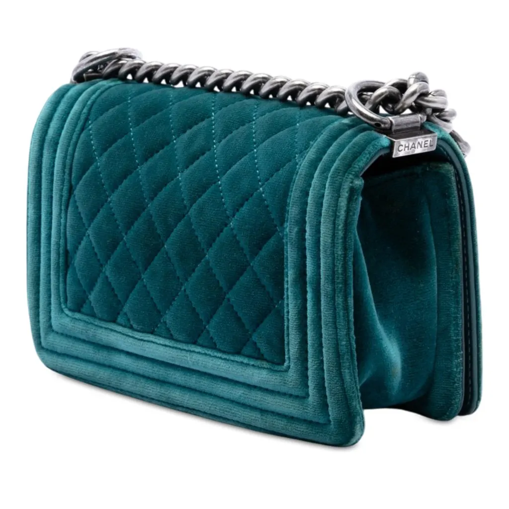 Chanel Small Quilted Velvet Boy Flap Blue Very good - Back View