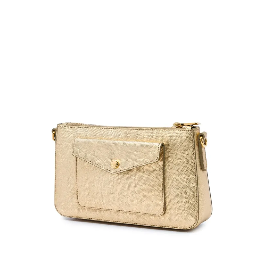 Prada Saffiano Lux Front Pocket Crossbody Gold Leather Good - Back View