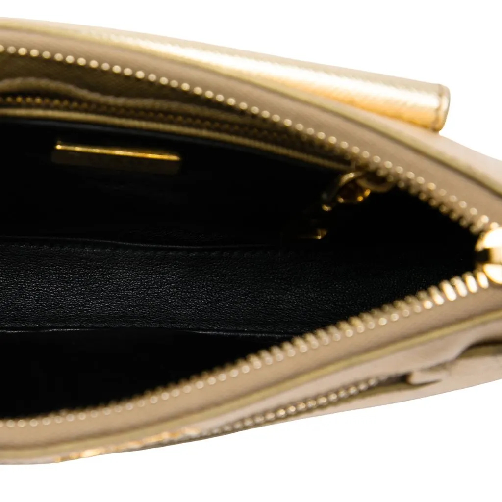Prada Saffiano Lux Front Pocket Crossbody Gold Leather Good - Model View