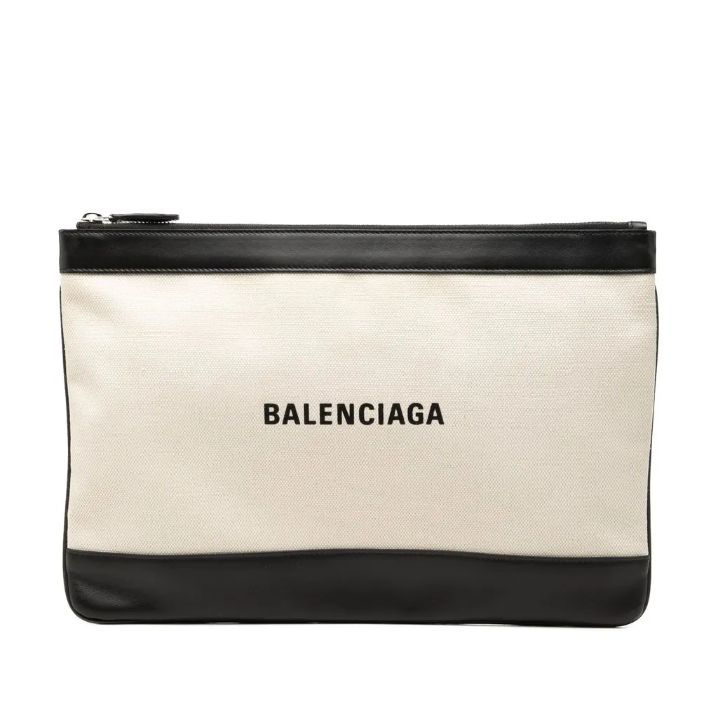 Balenciaga Canvas Navy Clip Clutch M Brown Canvas Very good - Front View