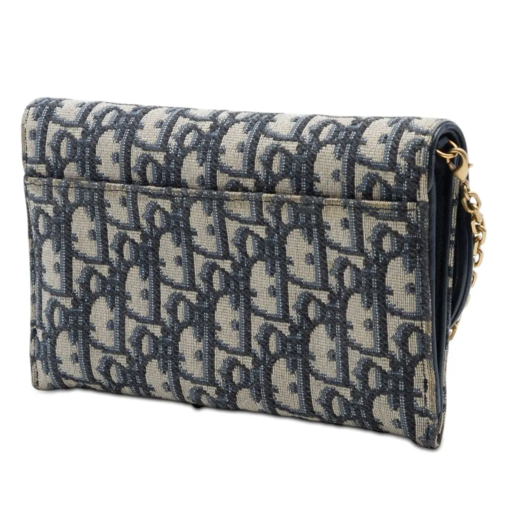 Dior Oblique Canvas Saddle Wallet On Chain Blue Good - Back View