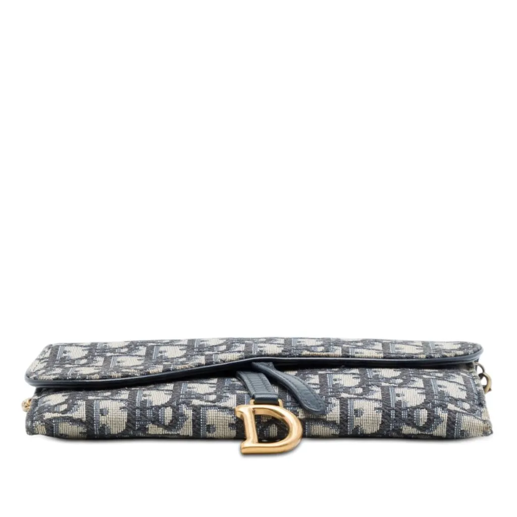 Dior Oblique Canvas Saddle Wallet On Chain Blue Good - Inside View