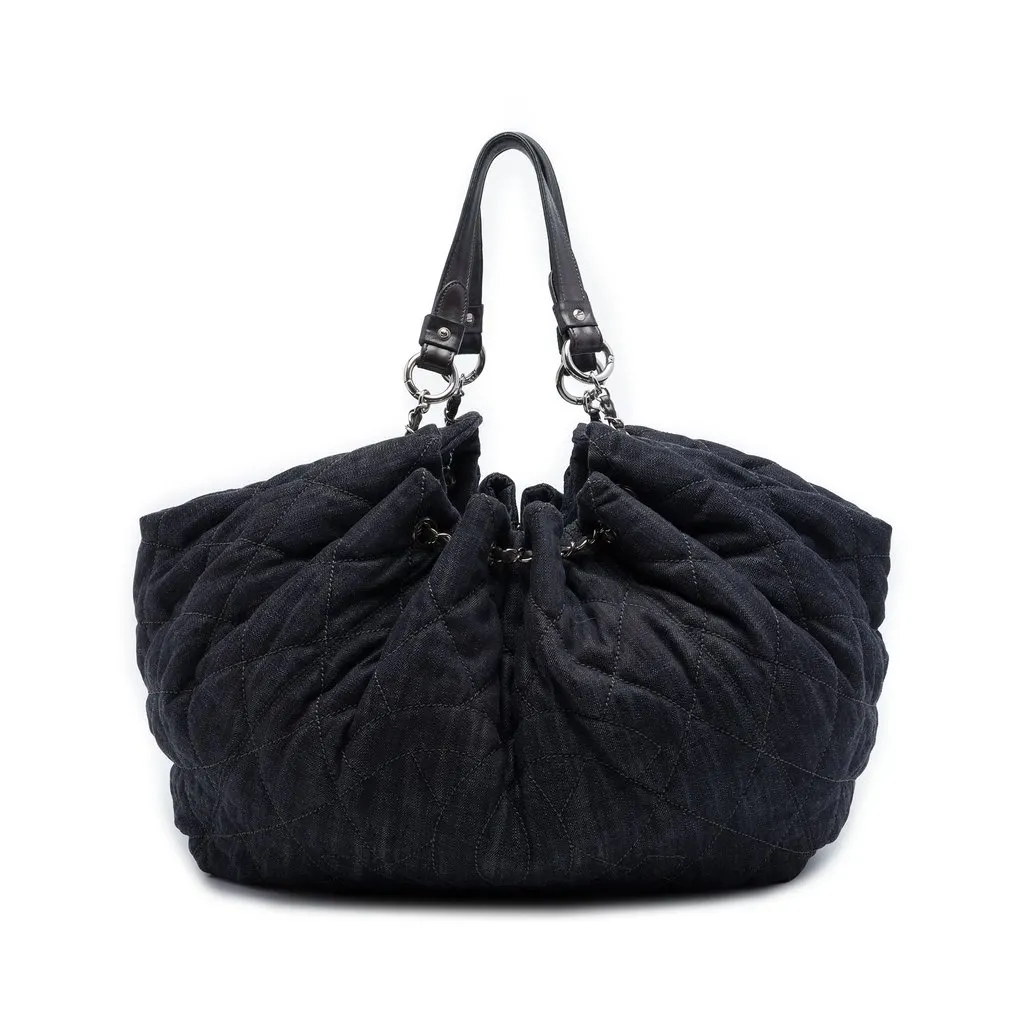 Chanel Extra Large Quilted Denim Stretch Spirit Cabas Tote Blue Very good - Front View