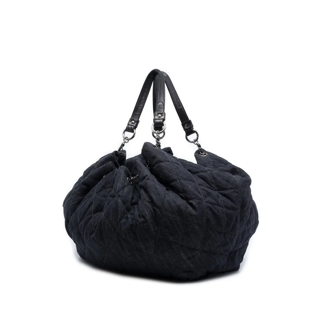 Chanel Extra Large Quilted Denim Stretch Spirit Cabas Tote Blue Very good - Back View