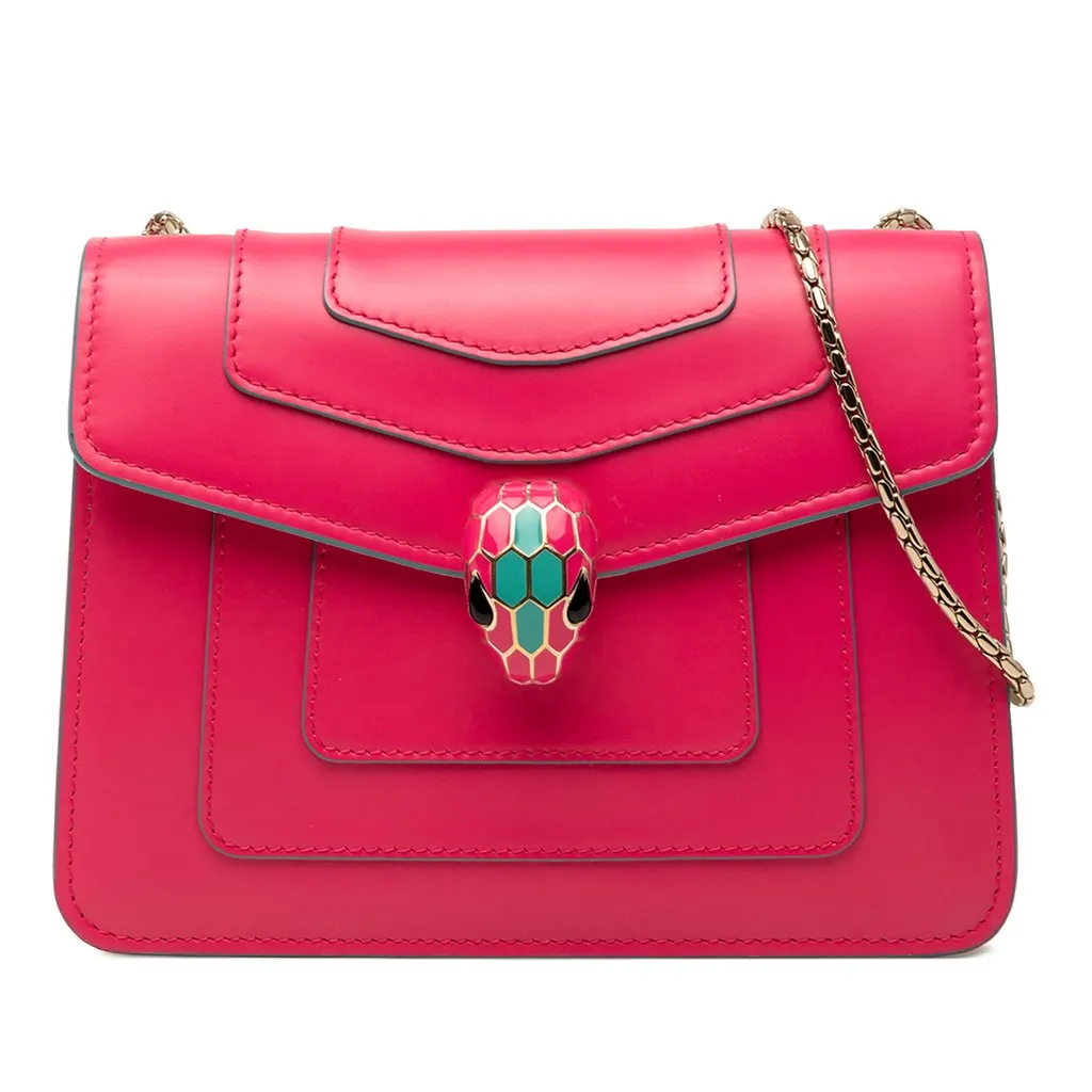 Bvlgari Small Leather Square Serpenti Forever Chain Crossbody Pink Leather Very good - Front View