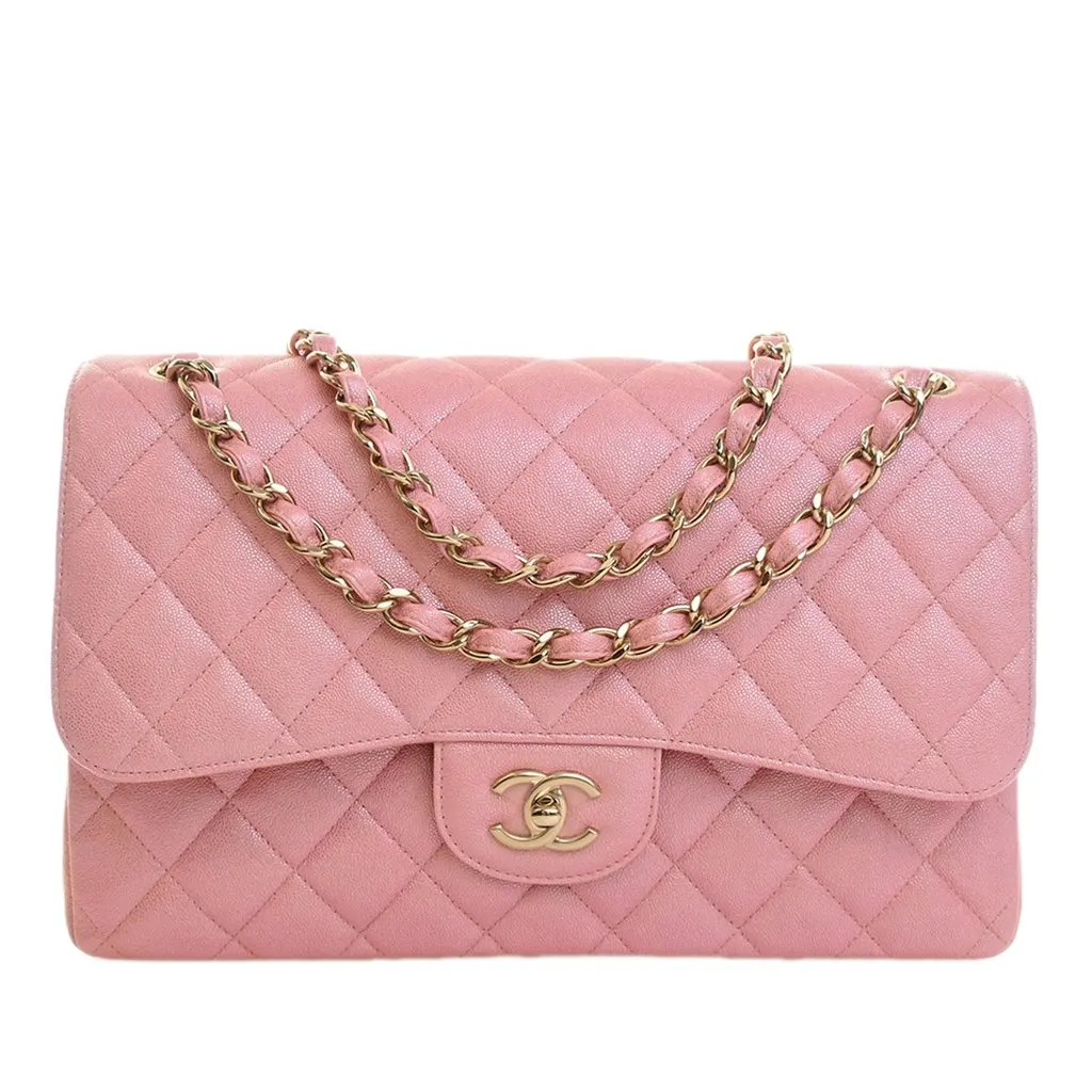 Chanel Jumbo Classic Iridescent Caviar Double Flap Pink Leather Very good - Front View