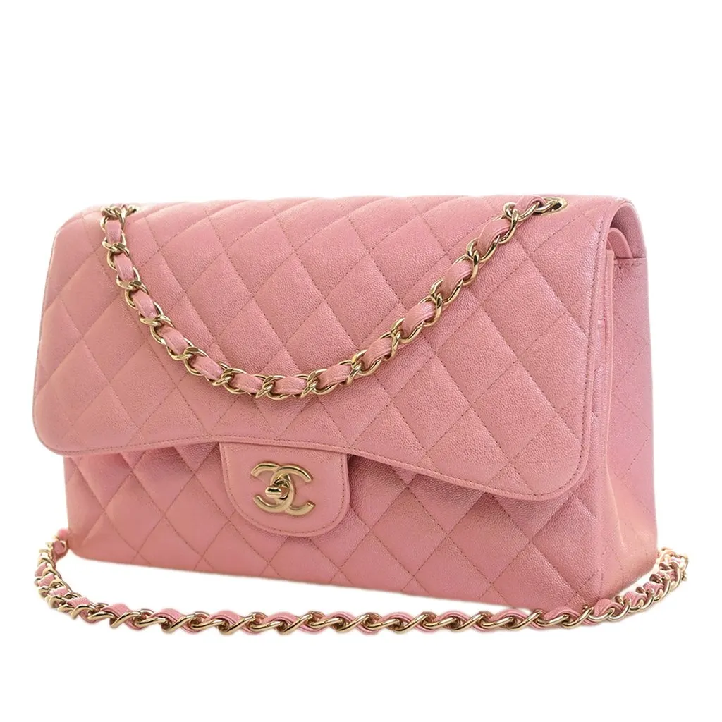 Chanel Jumbo Classic Iridescent Caviar Double Flap Pink Leather Very good - Back View