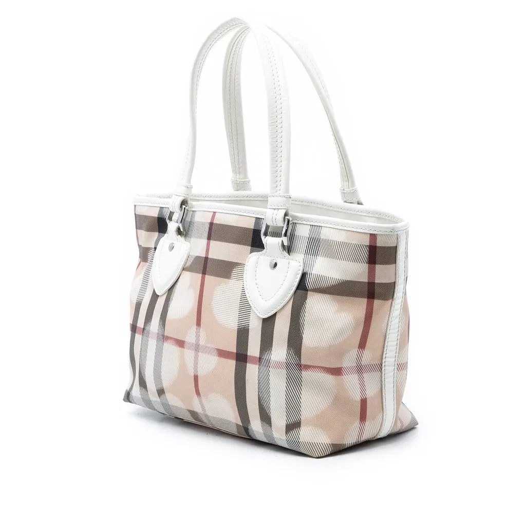 Burberry House Check Coated Canvas Hearts Tote Beige Good - Back View