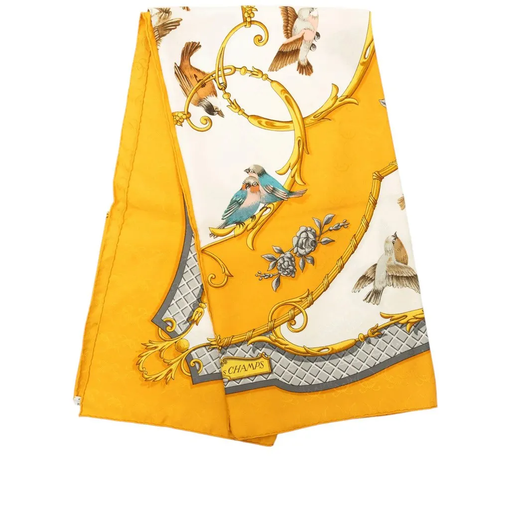 Hermès La Cle Des Champs Carre Silk Scarf 90 Yellow Silk Very good - Front View