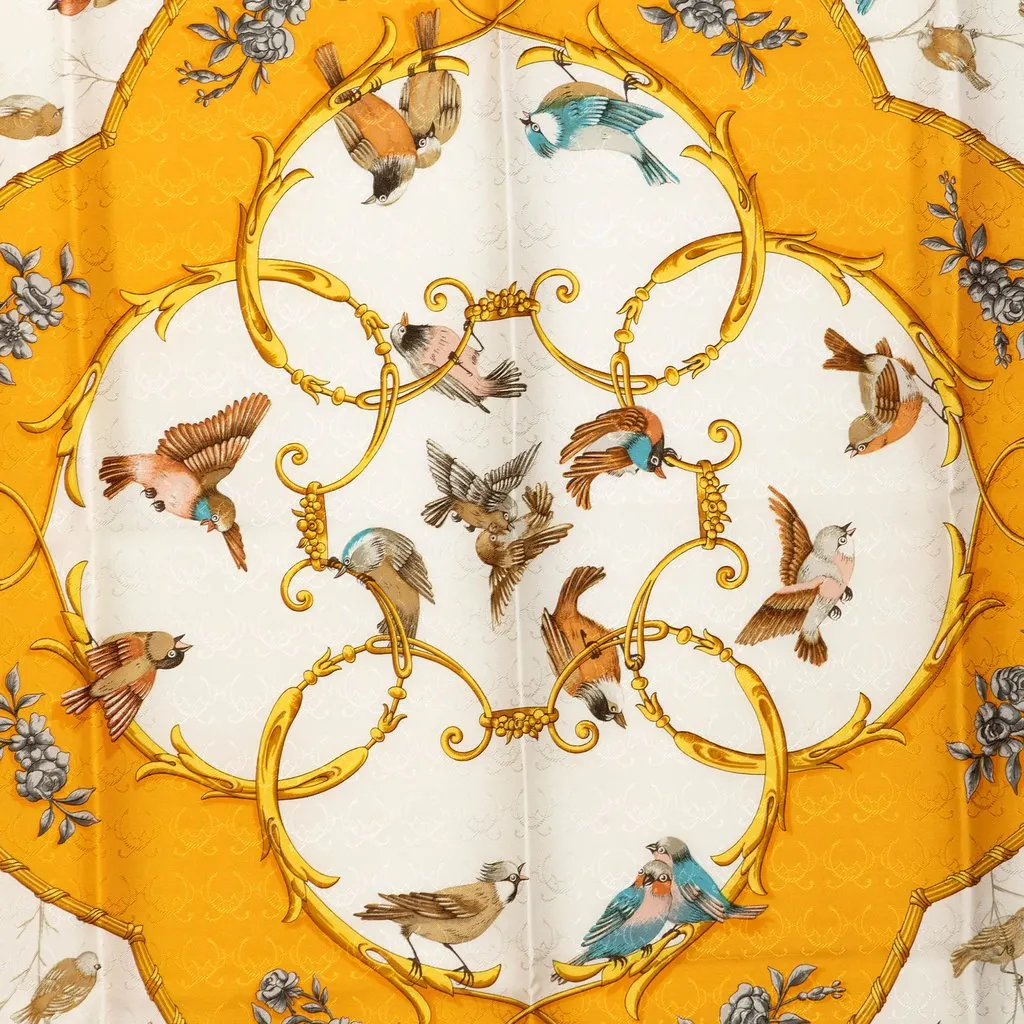 Hermès La Cle Des Champs Carre Silk Scarf 90 Yellow Silk Very good - Back View