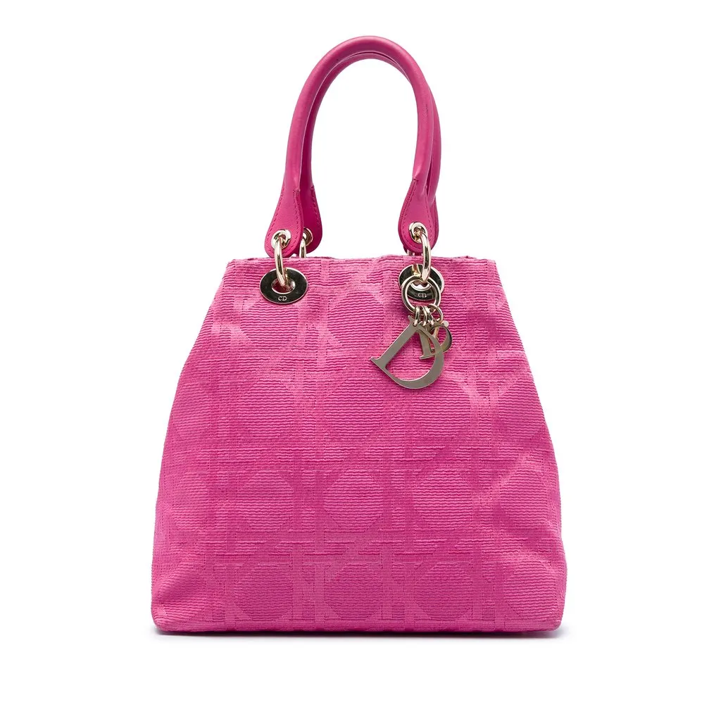 Dior Small Canvas Cannage Lady Dior Soft Shopping Tote Pink Very good - Front View