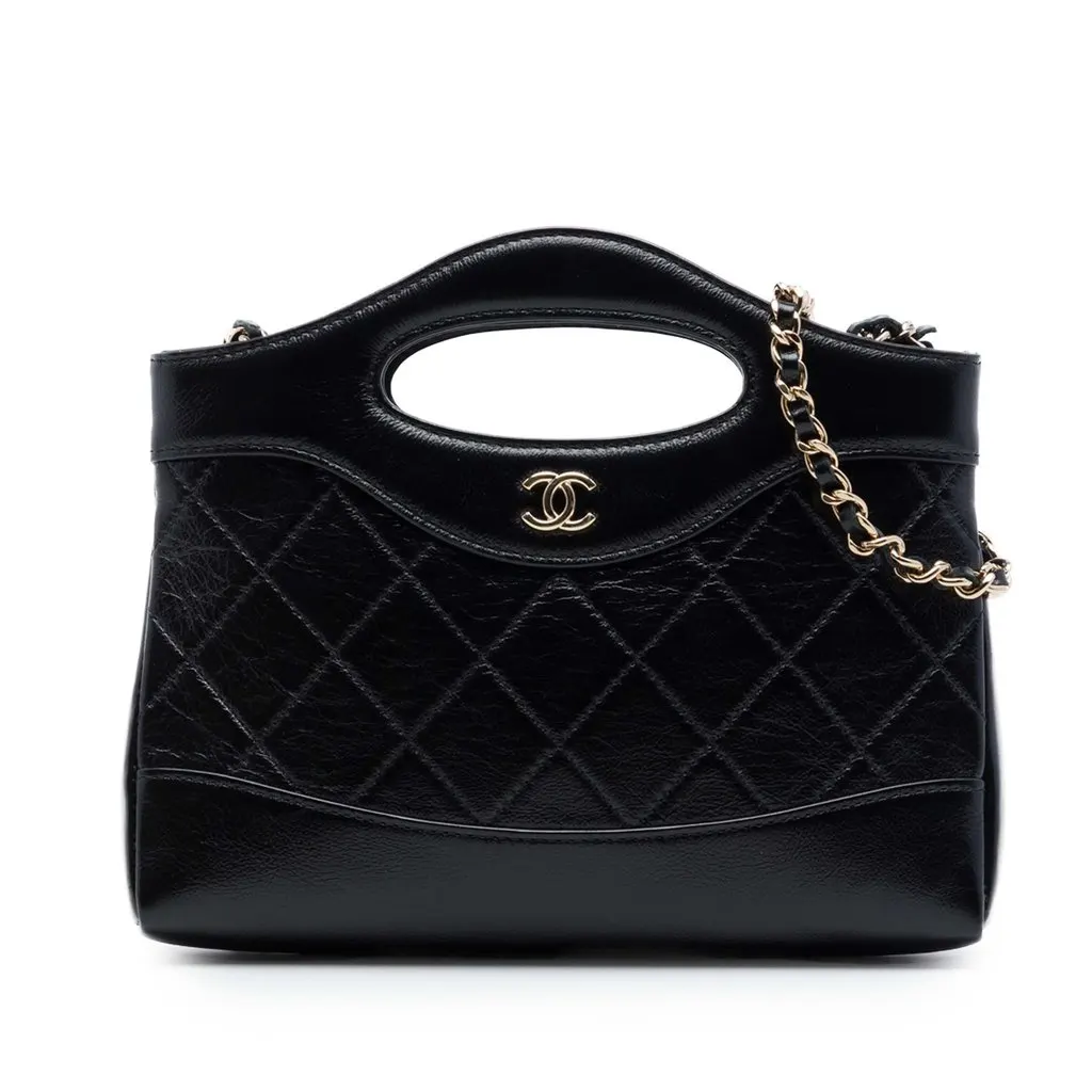 Chanel Nano Quilted Glazed Calfskin 31 Shopping Bag Black Leather Very good - Front View