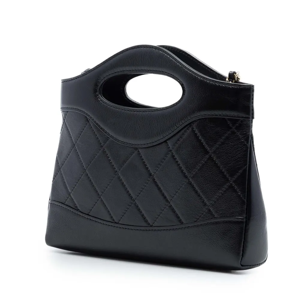 Chanel Nano Quilted Glazed Calfskin 31 Shopping Bag Black Leather Very good - Back View