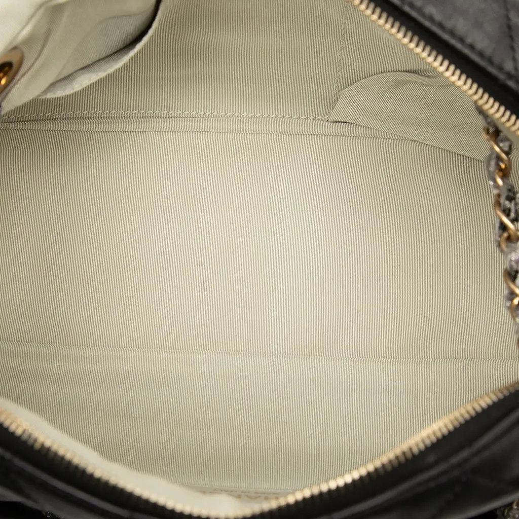 Chanel CC Quilted Lambskin Tweedy Bowler Bag Black Leather Very good - Model View
