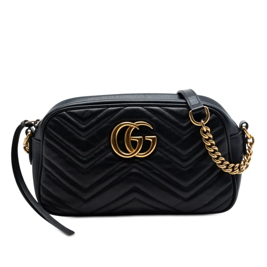 Gucci Small GG Marmont Matelasse Calfskin Crossbody Black Leather Very good - Front View