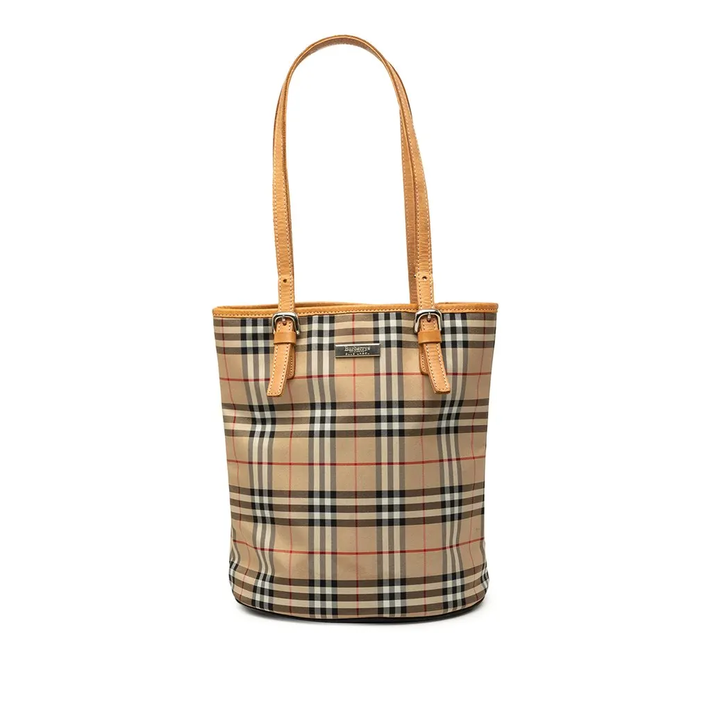 Burberry House Check Canvas Bucket Bag Beige Canvas Good - Front View