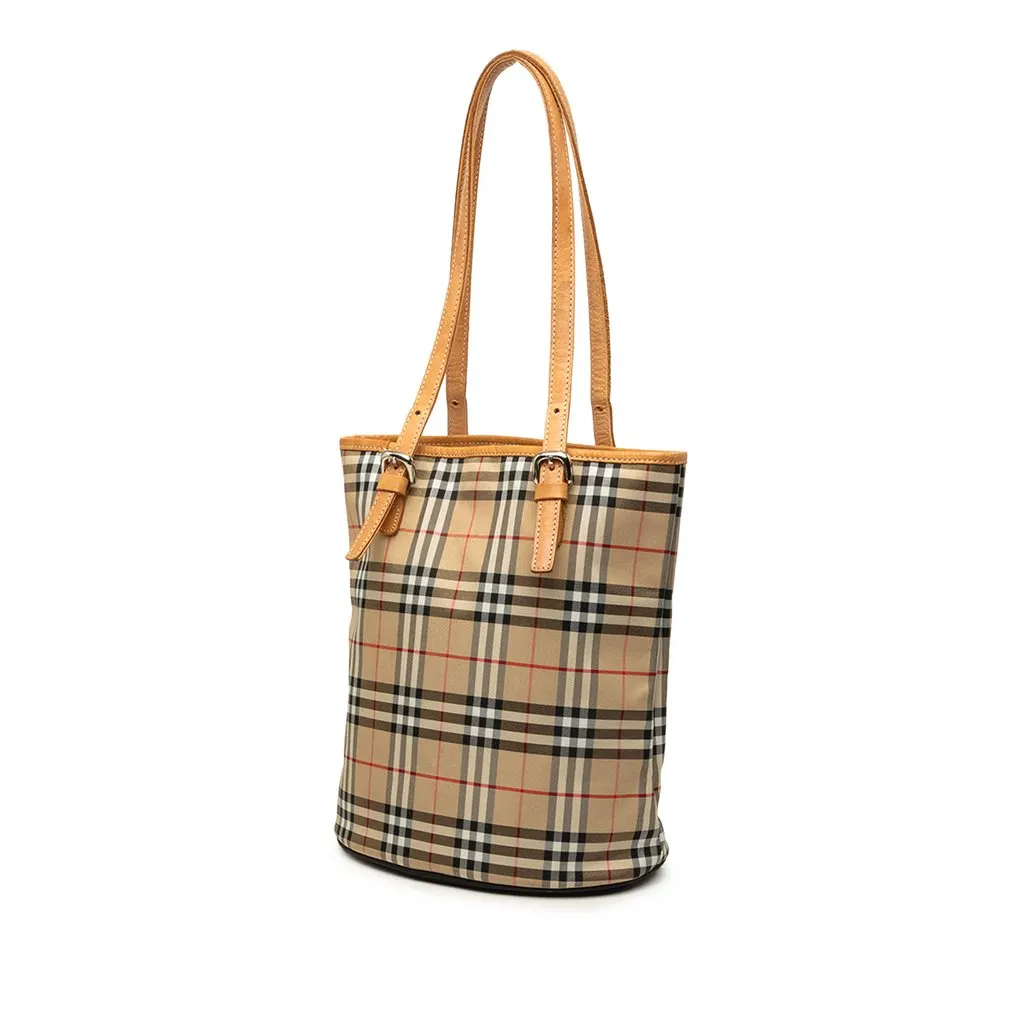 Burberry House Check Canvas Bucket Bag Beige Canvas Good - Back View
