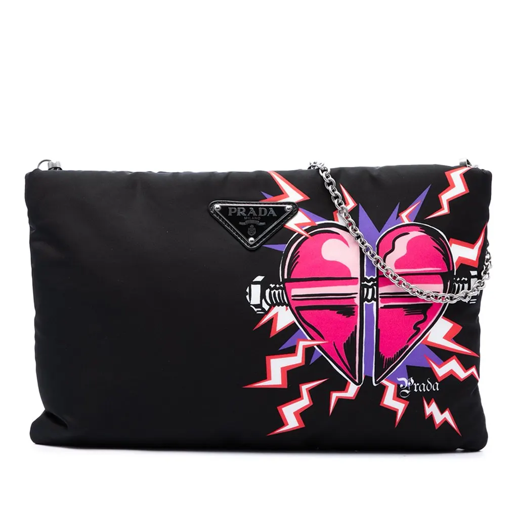 Prada Universal Studios Tessuto Frankenstein Heart Chain Crossbody Black Polyamide Very good - Front View