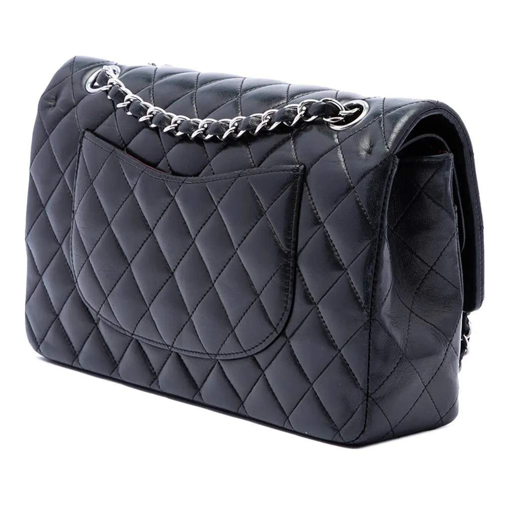 Chanel Medium Classic Lambskin Double Flap Black Leather Very good - Back View