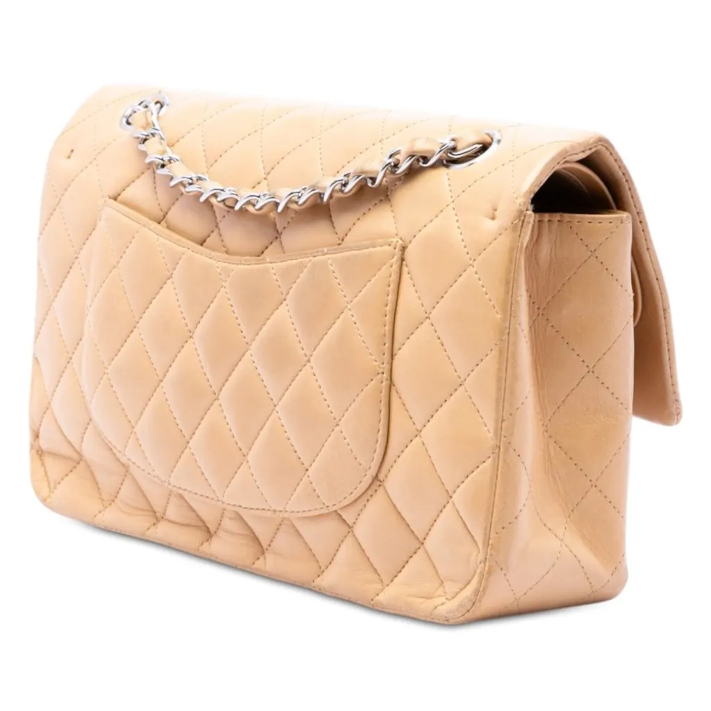 Chanel Medium Classic Lambskin Double Flap Beige Leather Very good - Back View