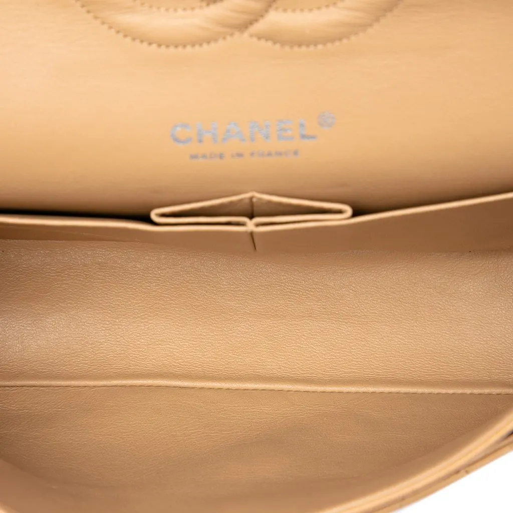 Chanel Medium Classic Lambskin Double Flap Beige Leather Very good - Model View