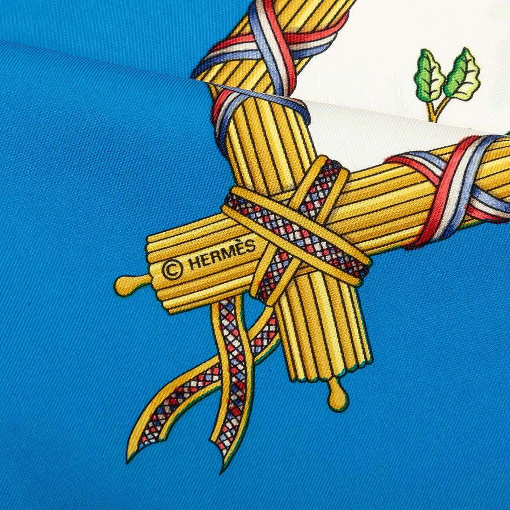 Hermès Republique Francaise Silk Scarf 90 White Silk Good - Inside View