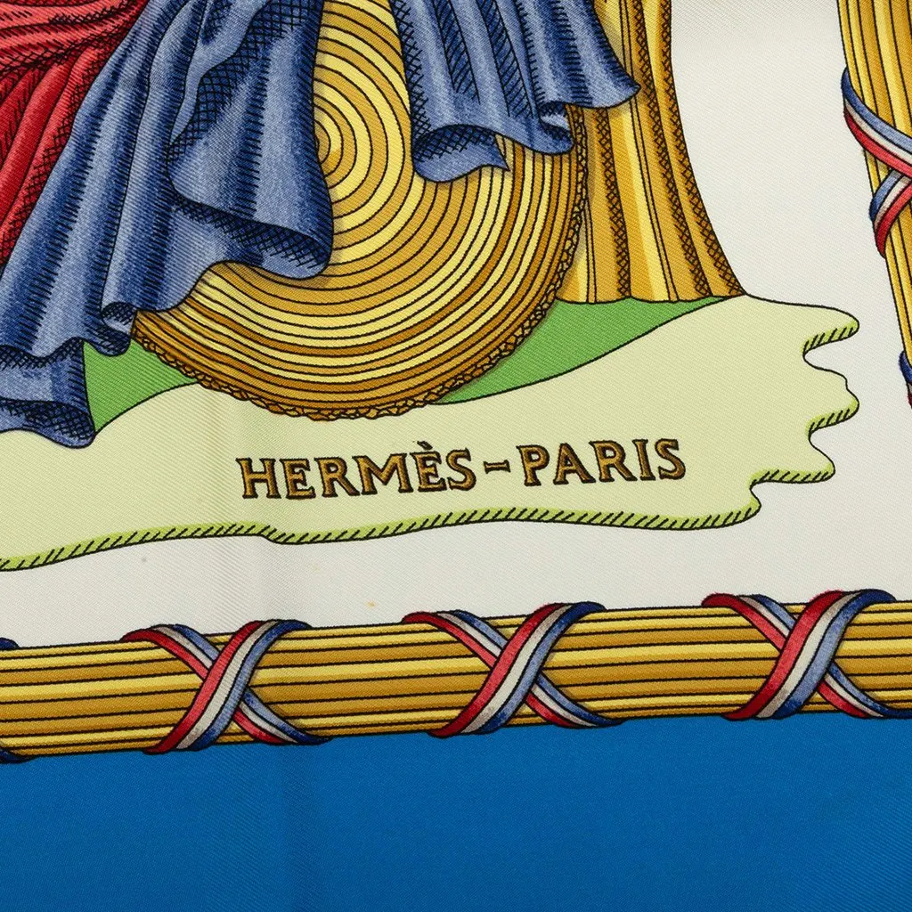 Hermès Republique Francaise Silk Scarf 90 White Silk Good - Model View