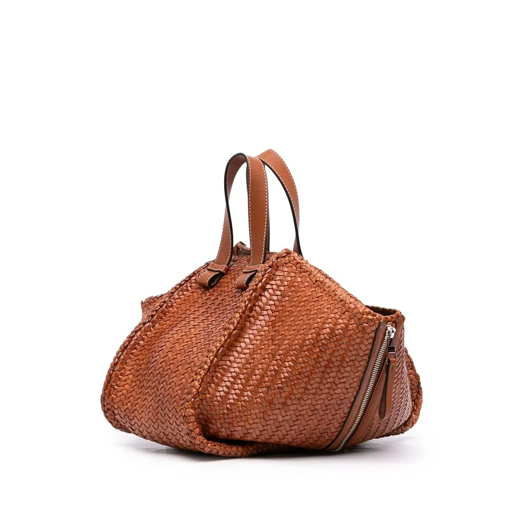 LOEWE Medium Woven Calfskin Hammock Satchel Brown Leather Very good - Back View