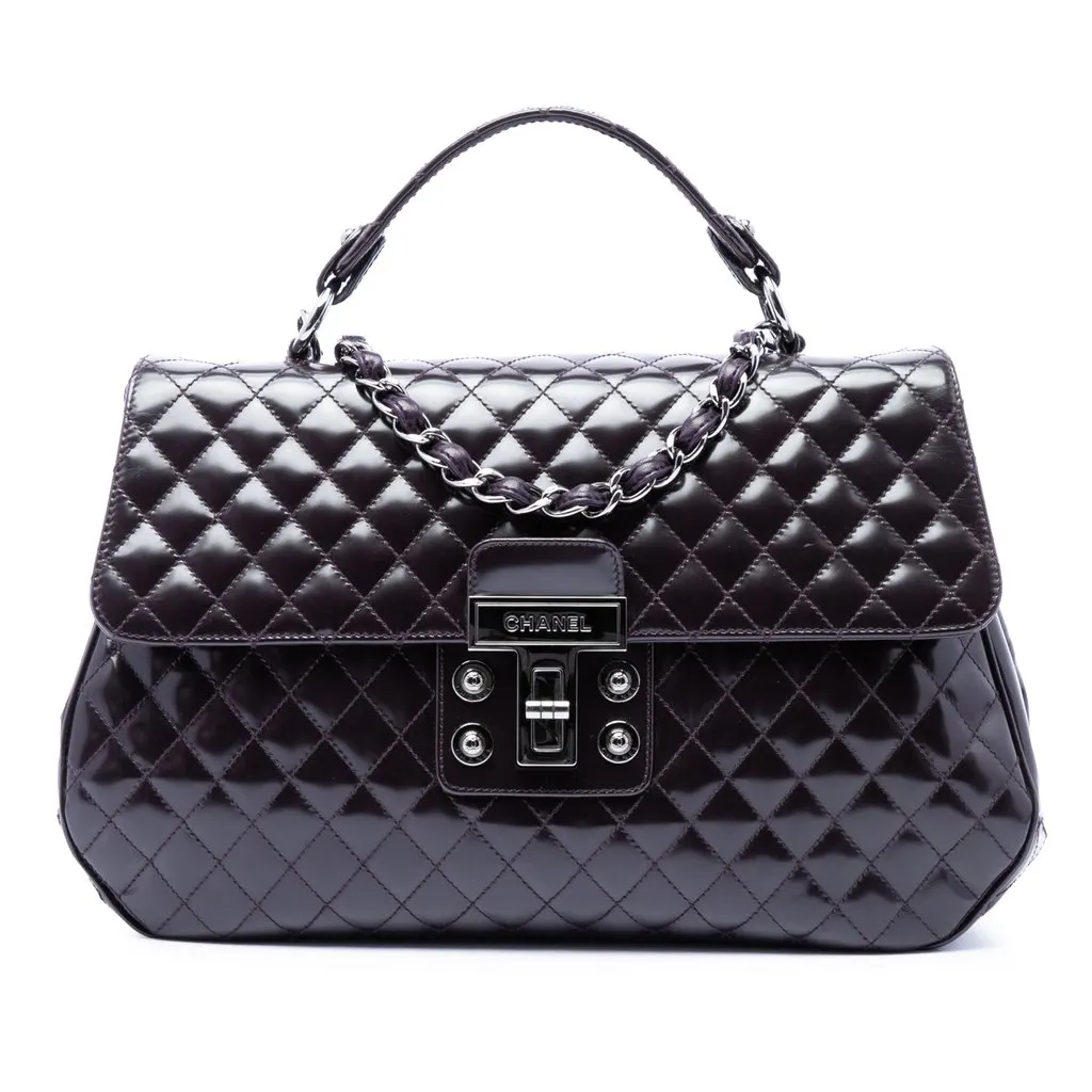 Chanel Quilted Glazed Calfskin Mademoiselle Lock Kelly Flap Purple Leather Very good - Front View