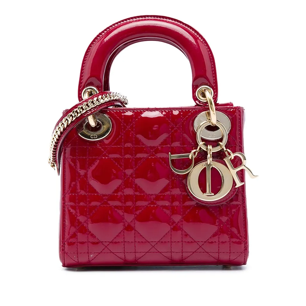 Dior Mini Patent Cannage Lady Dior Red Leather Very good - Front View