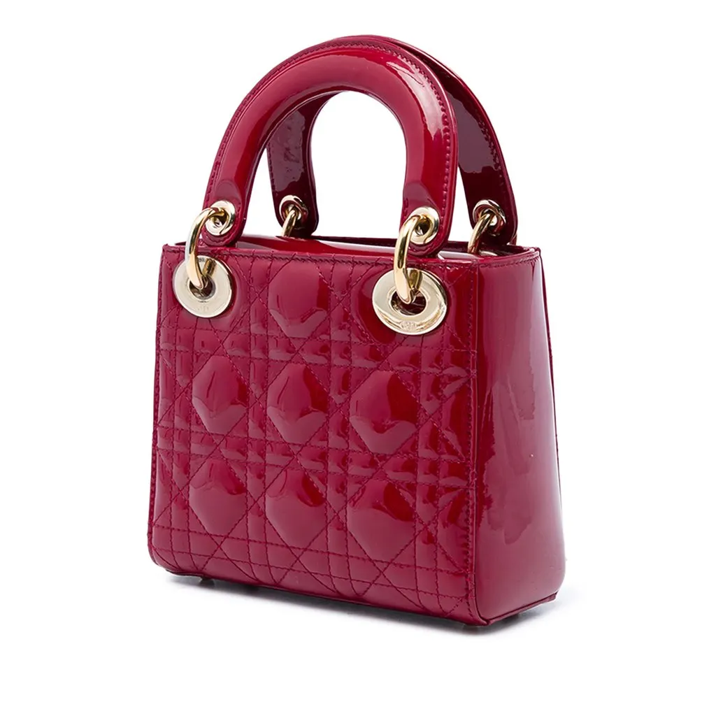Dior Mini Patent Cannage Lady Dior Red Leather Very good - Back View