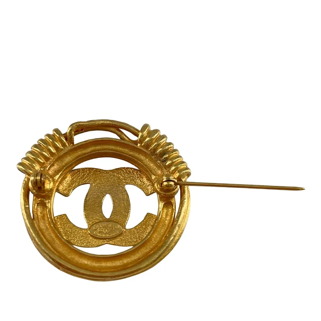 Chanel Gold Plated CC Spring Round Brooch Gold Metal Very good - Back View