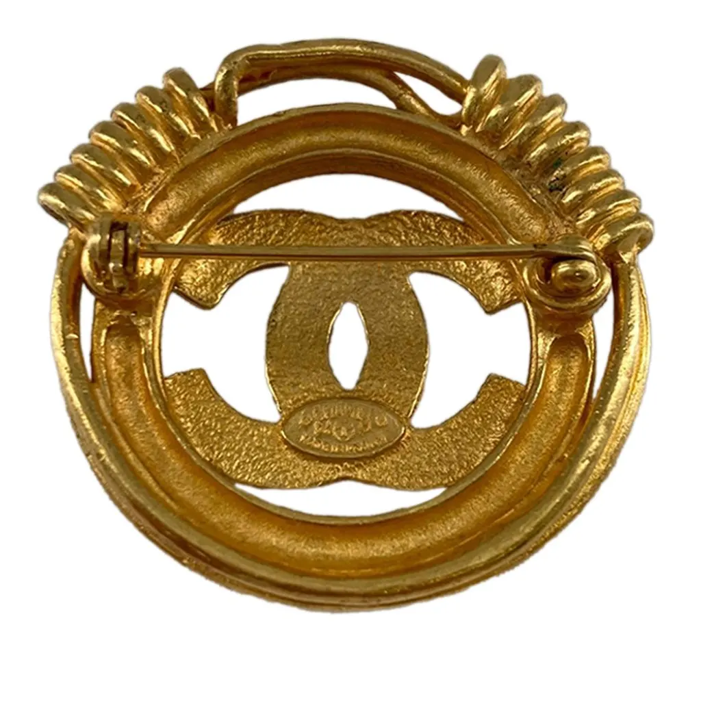 Chanel Gold Plated CC Spring Round Brooch Gold Metal Very good - Inside View