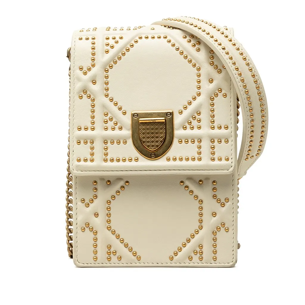 Dior Studded Lambskin Vertical Diorama Crossbody White Leather Very good - Front View