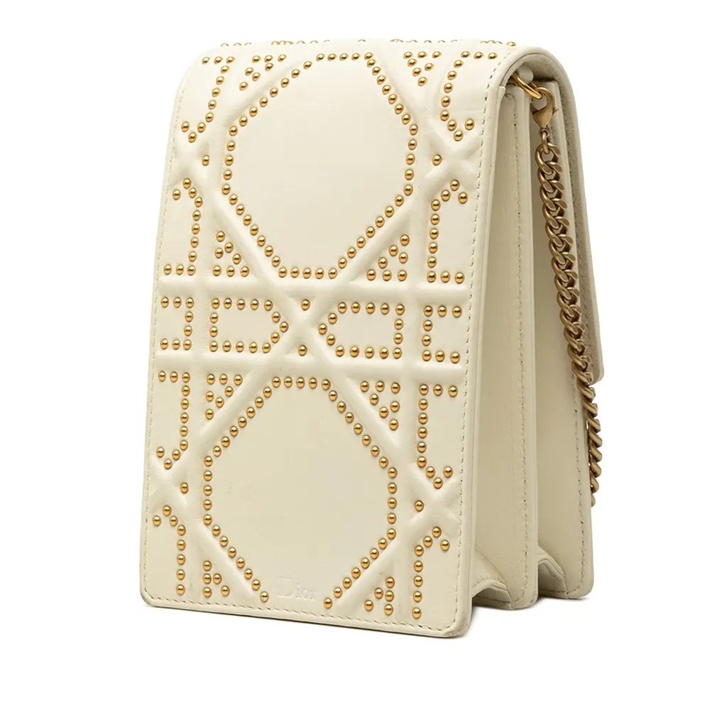 Dior Studded Lambskin Vertical Diorama Crossbody White Leather Very good - Back View